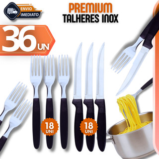 Conjunto Talheres 36 Unidades  - 18 Garfo 18  Facas Linha Colorida Preto Inox Cabo Preto Variáveis Qualidade Excelente
