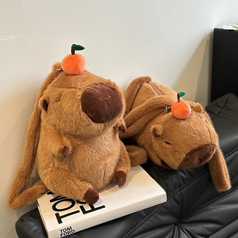 Mochila Infantil Feminina em Pelúcia Capivara Pelúcia Fofa Macia Passeio Leve