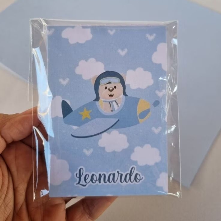 kit Lembrancinha Maternidade Ursinho Aviador Bloquinhos Personalizados com Nome Lembrança Nascimento Aniversário