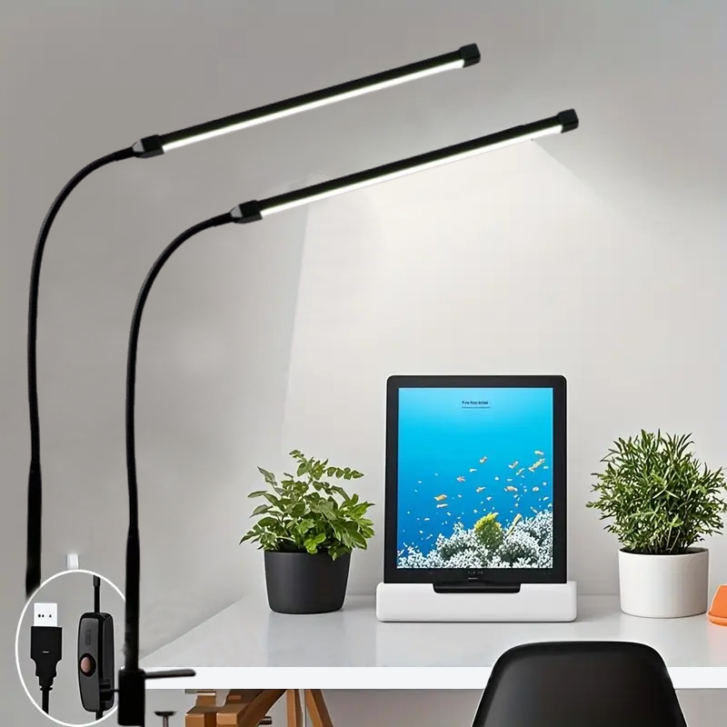 Luminária de Mesa LED Com Braço Duplo e Braço Ajustável em 360°