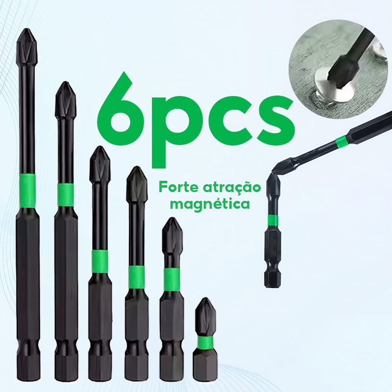 Bits Phillips PH2 Magnético Anti-Impacto - Jogo 6 Peças (25-150mm) em Aço S2 Anti Derrapante com Sextavado 1/4 em Oferta na Shopee