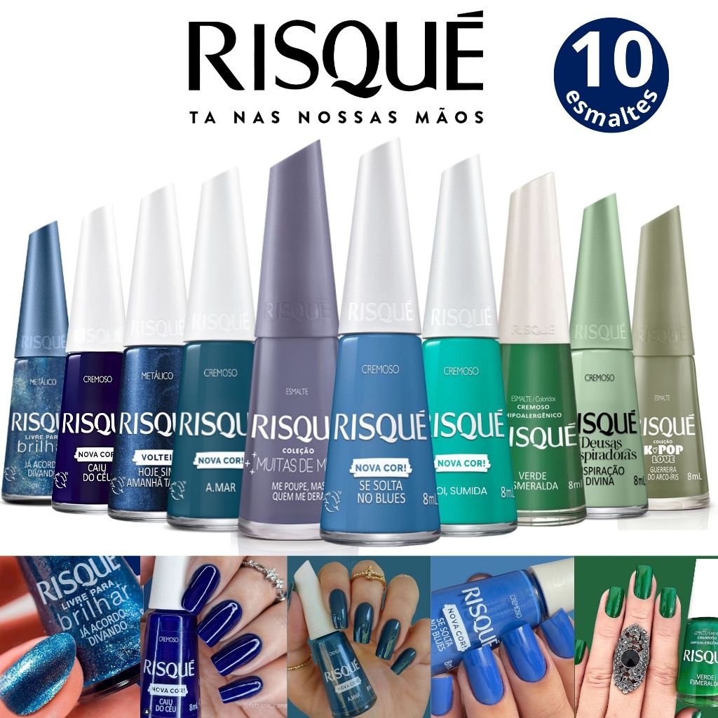 Kit 10 Esmaltes Risqué Diversos Tons Azul e Verde Atacado em Oferta na Shopee