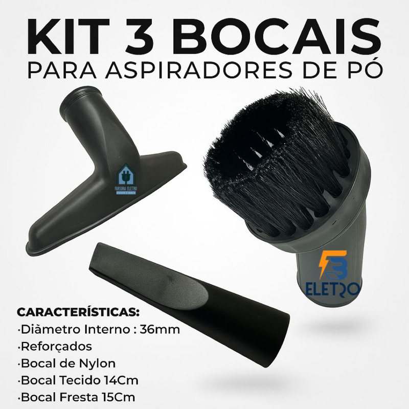 Kit Com 3 Bocais para Aspiradores Wap GTW Bagless / GTW Compact / WAP Turbo 2002 ( Padrão 36mm )