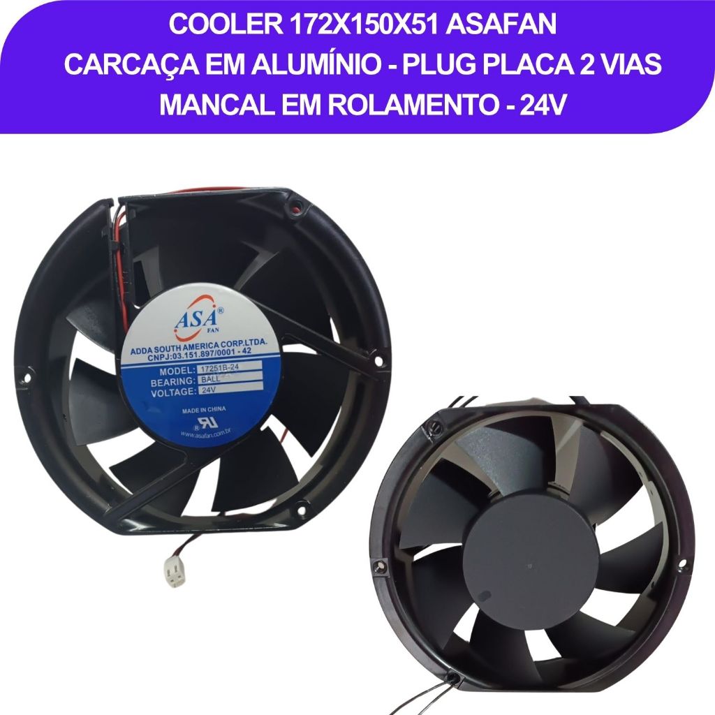 Cooler Ventilador Fan Ventoinha 172x150x51 24v Exaustor Plug 2 Ou 3 Vias Painel Eletrico