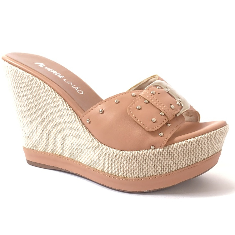 Sandália Feminina Anabela Tamanco Salto Confortável Leve Com Fivela Várias Cores em Oferta na Shopee