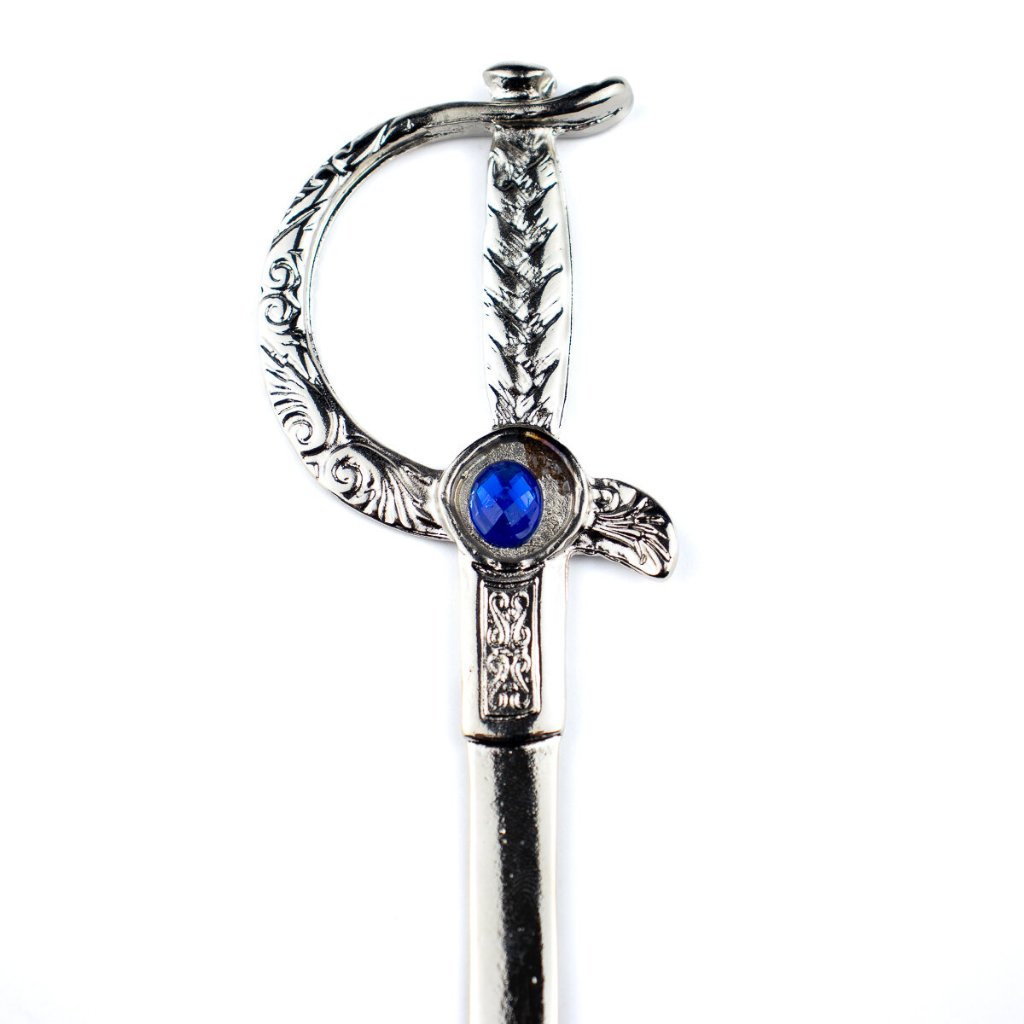 Espada Niquelada 17 cm em Metal com Pedra Azul em Oferta na Shopee