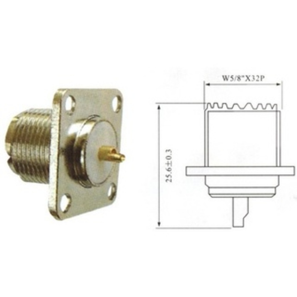 Kit 5 Peças - Conector Uhf Fêmea P/ Painel Base Quadrada