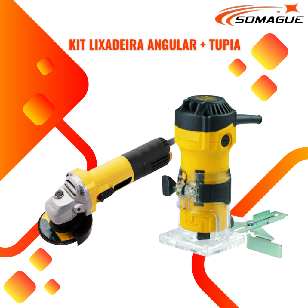 Kit Tupia Laminadora Manual 6mm 600w e Maleta de Transporte + Esmerilhadeira Lixadeira Angular 220v