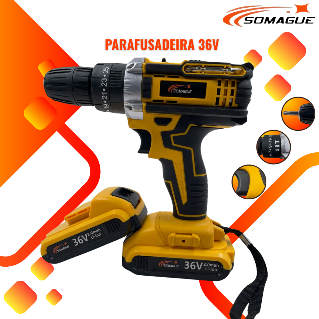 Kit Furadeira E Parafusadeira Sem Fio Maleta 36v 2 Bateria