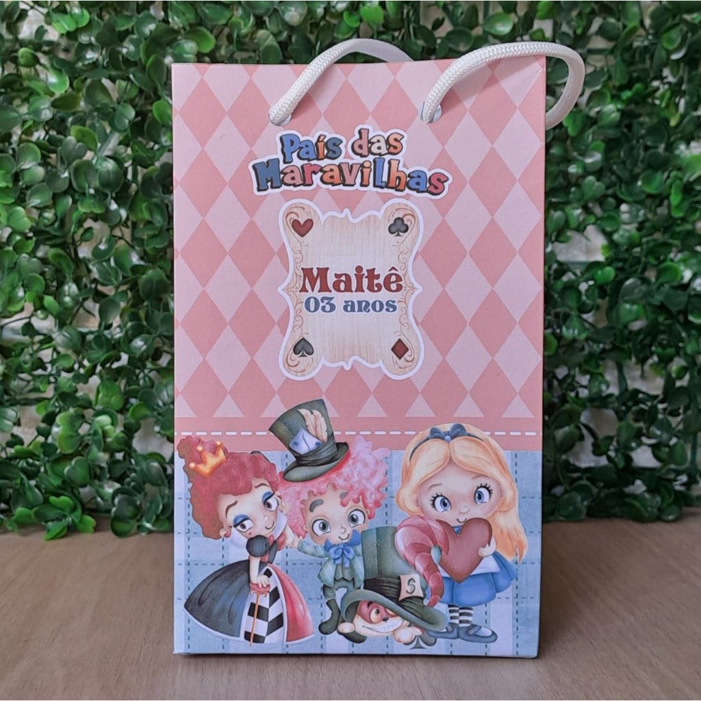 Sacolinha Surpresa Alice nos Países das Maravilhas Personalizadas/ TAMANHO P /(PEGUE E MONTE)/ Lembrancinha/ Aniversario