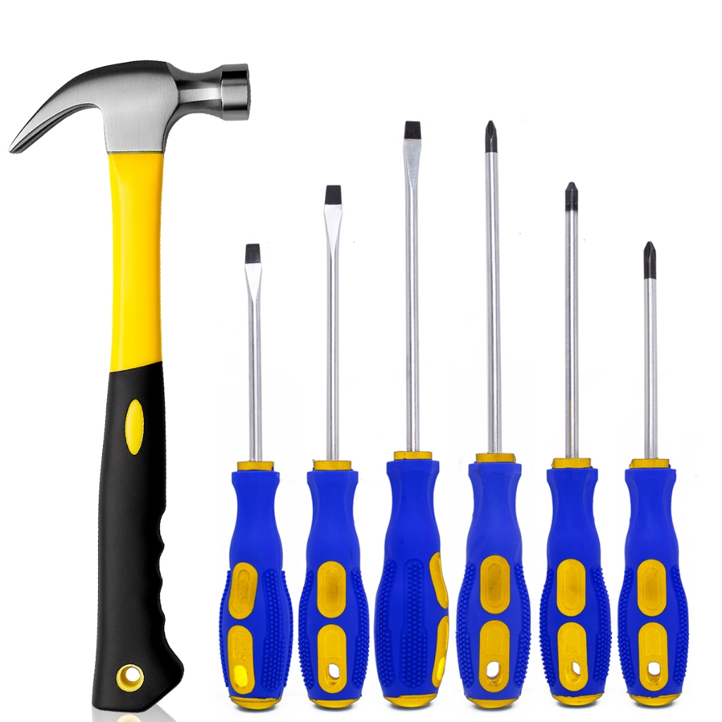 Kit Ferramentas Jogo de Chave Fenda Philips e Martelo Unha Cabo Emborrachado