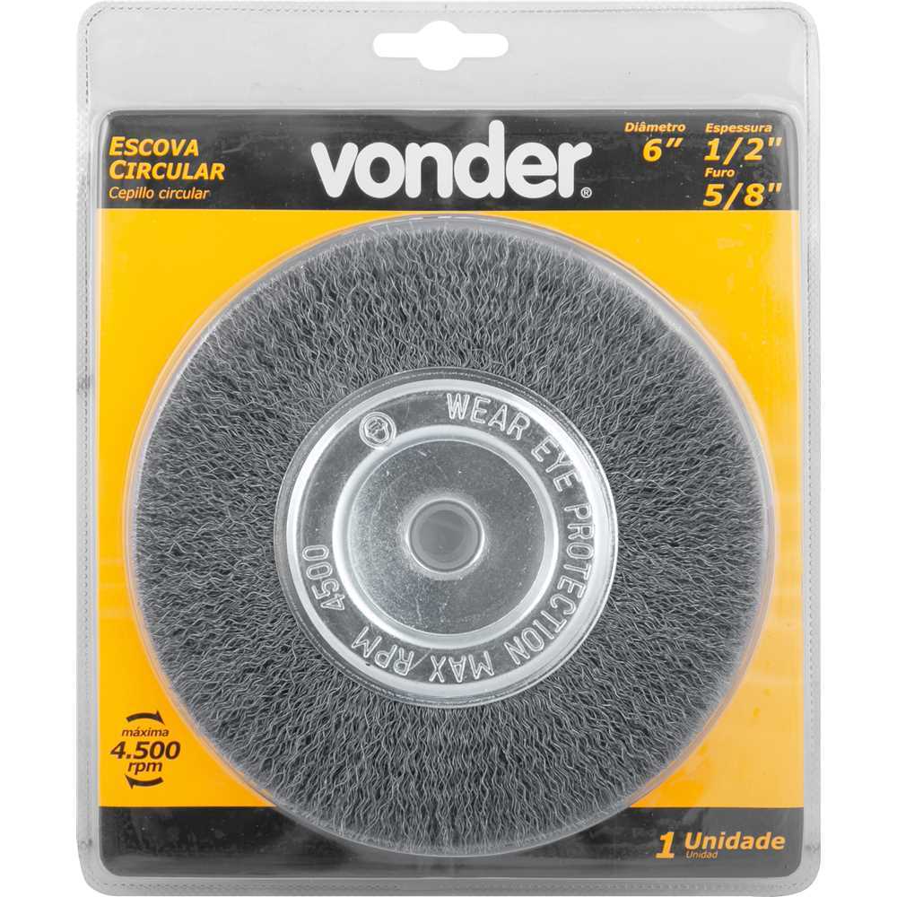 Escova circular Aço carbono 6" x 1/2" x 5/8" - Vonder
