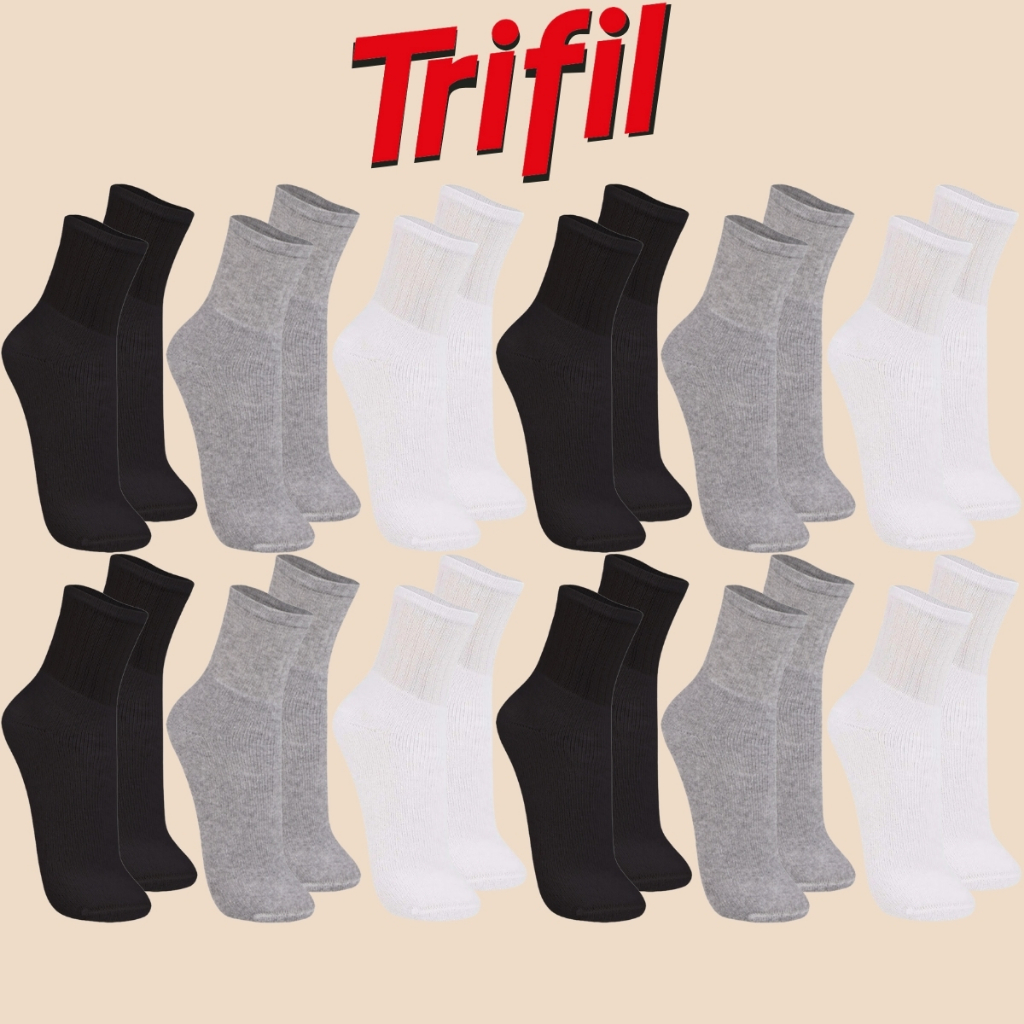 Kit com 12 Pares de Meias Trifil Sport Modelo Cano Médio Lisa Básica Esportiva Calcanhar Verdadeiro