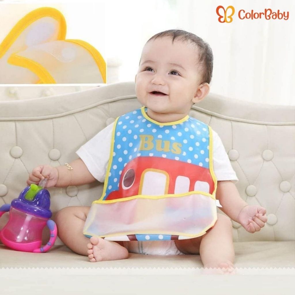 Babador Infantil Estampado PEVA Impermeável com Bolso Cata Migalhas Reversível – ColorBaby em Oferta na Shopee