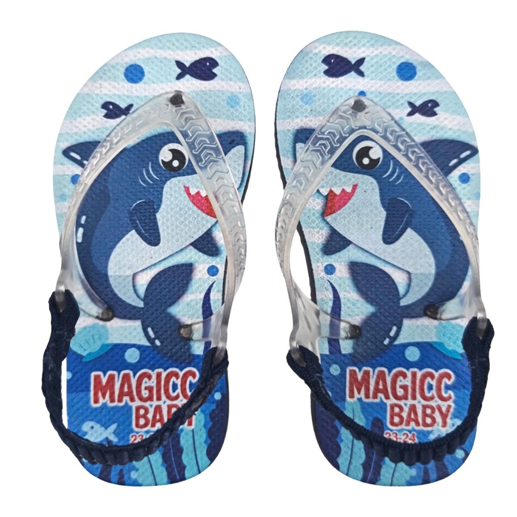 Chinelo Bebê Infantil Menino Sandália Infantil Menino com Elástico Tubarão Magicc Baby MB-059
