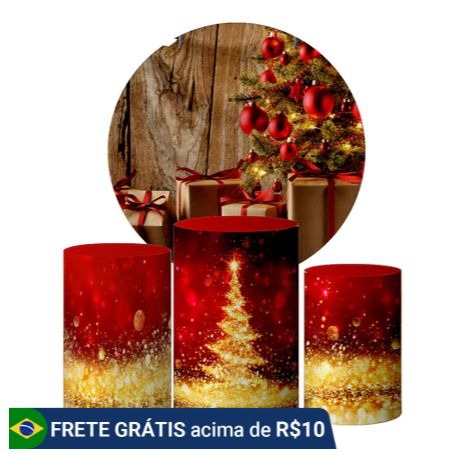 Kit Natal Painel Redondo 1,50 m + Trio Capas para Cilindros – Tema Natal • Veste Fácil