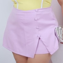 Short Saia Plus Size Feminino Botão Coberto Elastico Embutido Moda Casual Verão Moda Plus Size Short Alfaitaria Elegante