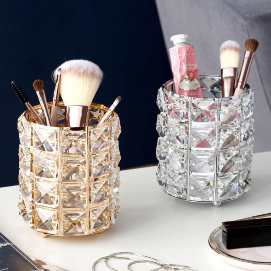Porta pincéis canetas lápis vela de cristal organizador p/ maquiagem objetos castiçal