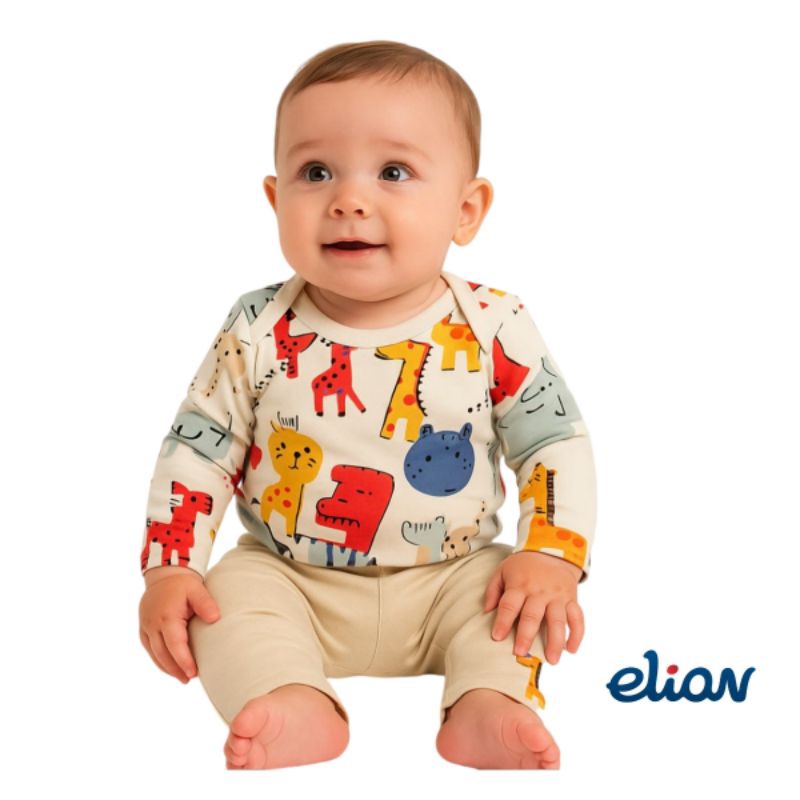 Kit c/2 pçs Bebê Body manga longa e Calça sem Pé Menino P/G Elian 201284