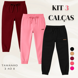 KIT 3 Calças Bengaline Infantil Criança Menina Feminina Frio Confortavel Bolsos Tecido Escola Estilo em Oferta na Shopee