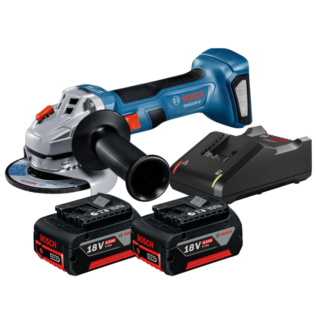 Esmerilhadeira Bosch 18V Brushless GWS 18V-8 com 2 Baterias 4Ah e Carregador Bivolt em Oferta na Shopee