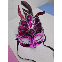 Mascara Veneziana de fantasia de Carnaval ou Baile Com Lantejoulas E penas