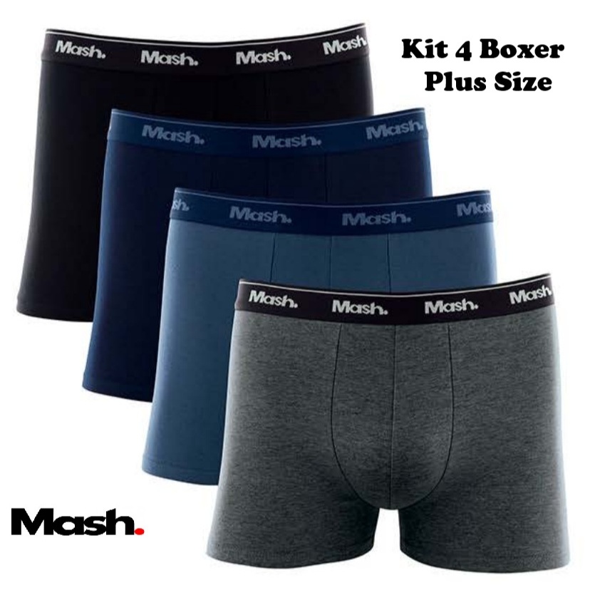 Kit 4 Cuecas Mash Boxer Masculina Tamanho Especial Box Plus