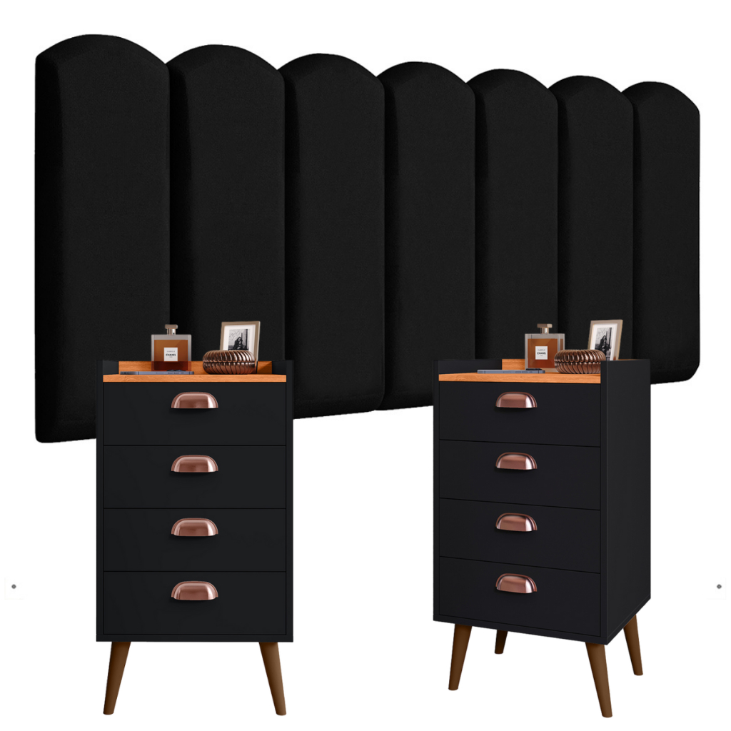 Conjunto 2 Mesa de Cabeceira Monet E Módulos Nuvem Dupla Face Quarto Modulada Estofada Julia 0,90 / 1.40 / 1,60 / 1,95