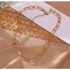 Corrente Grossa Metal Dourado Prata Colar Suéter Feminino Luxo Casual Festa Viagem Look Streetwear
