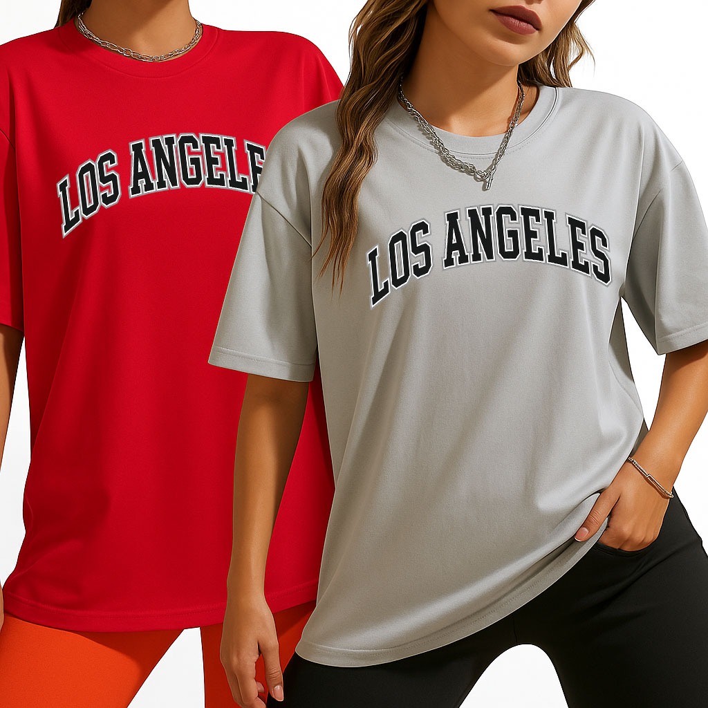 Kit 2 Camiseta Feminina oversized streetwear Personalizada t-shirt los angeles Premium em Algodão