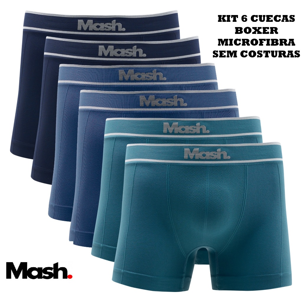 Kit 6 Cuecas Mash Boxer Sem Costura Box Microfibra