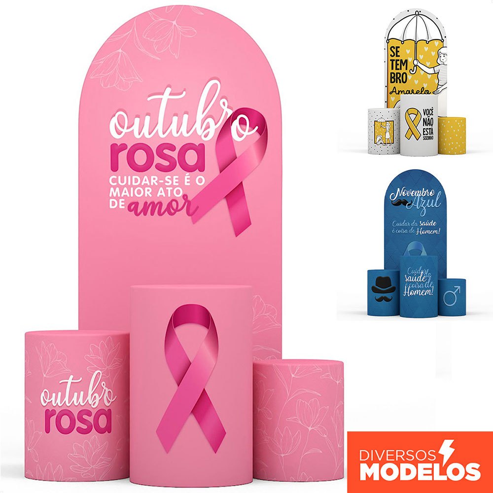 Painel Romano Setembro Amarelo/Outubro Rosa Conscientização + Trio Capa Cilindro