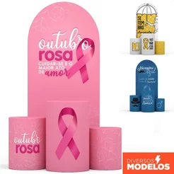 Painel Romano Setembro Amarelo/Outubro Rosa Conscientização + Trio Capa Cilindro Tecido Veste Fácil