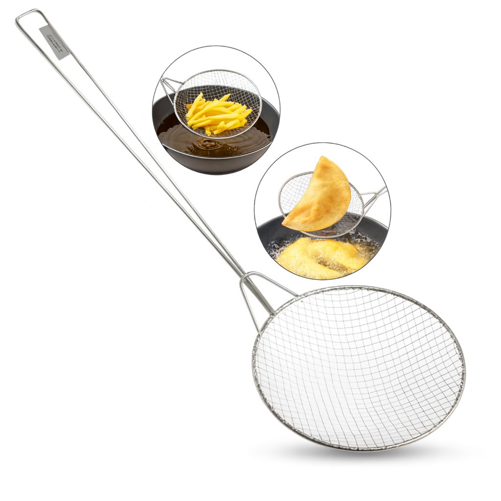 Escumadeira Para Fritura Cabo Longo Rede Com Diâmetro 18cm Pastel Batata Coxinha em Oferta na Shopee