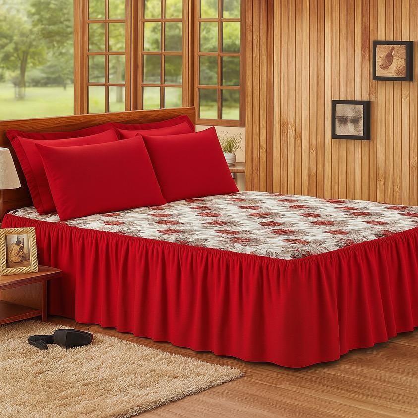 Kit Colcha Cama Aconchego Casal Box Queen Oxford Babado 3 Peças Estampada em Oferta na Shopee