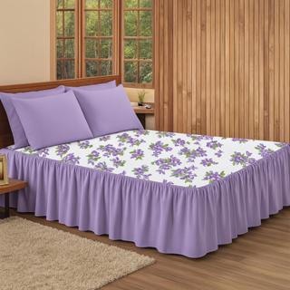 Kit 3pçs Cobre Leito Colcha/coxa Casal E Queen Babado Floral em Oferta na Shopee