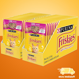 KIT 2 Caixas Sachê Friskies Para Gato Adulto Alimento Úmido Sabor Carne em Oferta na Shopee