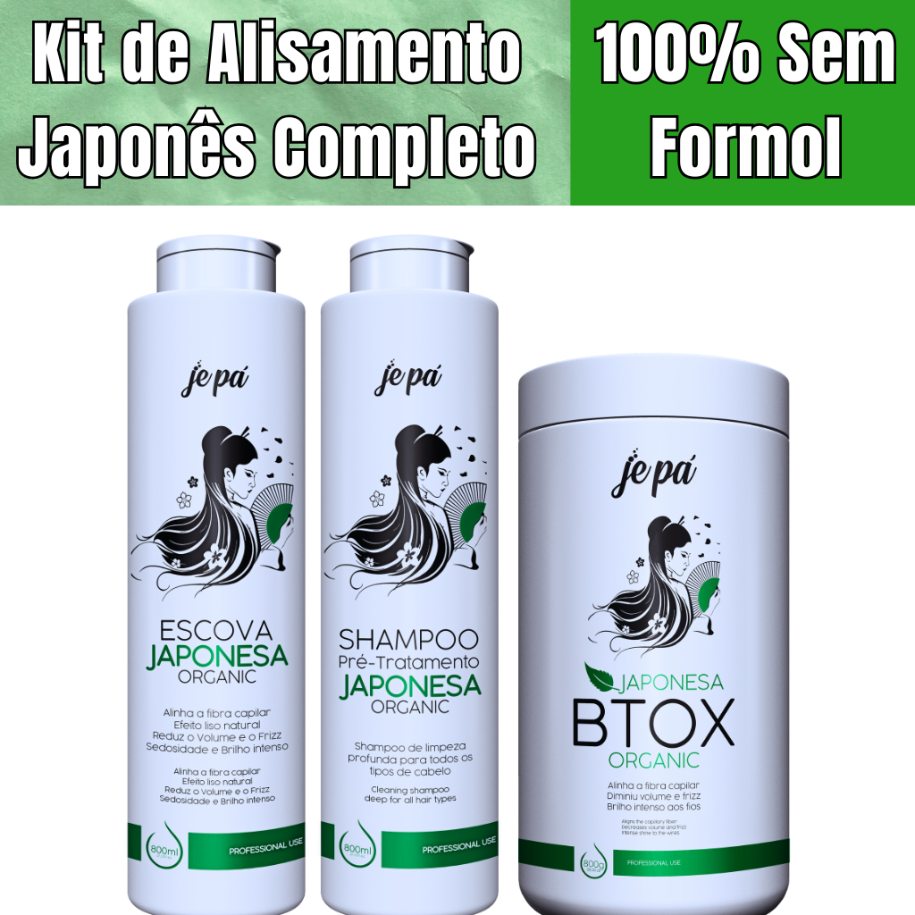 Kit Progressiva Orgância Sem Formol Alisamento Japonesa + Btox Capilar Jepá - Cabelos 100% Lisos