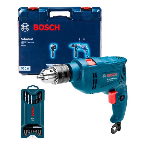 Kit Furadeira Impacto Bosch GSB 550 RE 220v + Jogo 15 Brocas e Pontas Mini X-Line em Oferta na Shopee
