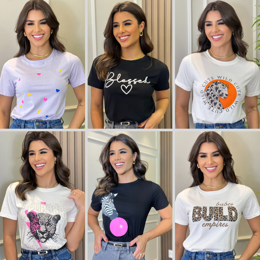 Blusa Feminina Camiseta T-Shirt Estampada Malha 100% Algodão Moda Premium Verão Blusiha em Oferta na Shopee