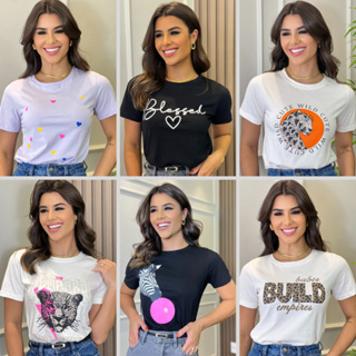 Blusa Feminina Camiseta T-Shirt Estampada Malha 100% Algodão Moda Premium Verão Blusiha em Oferta na Shopee