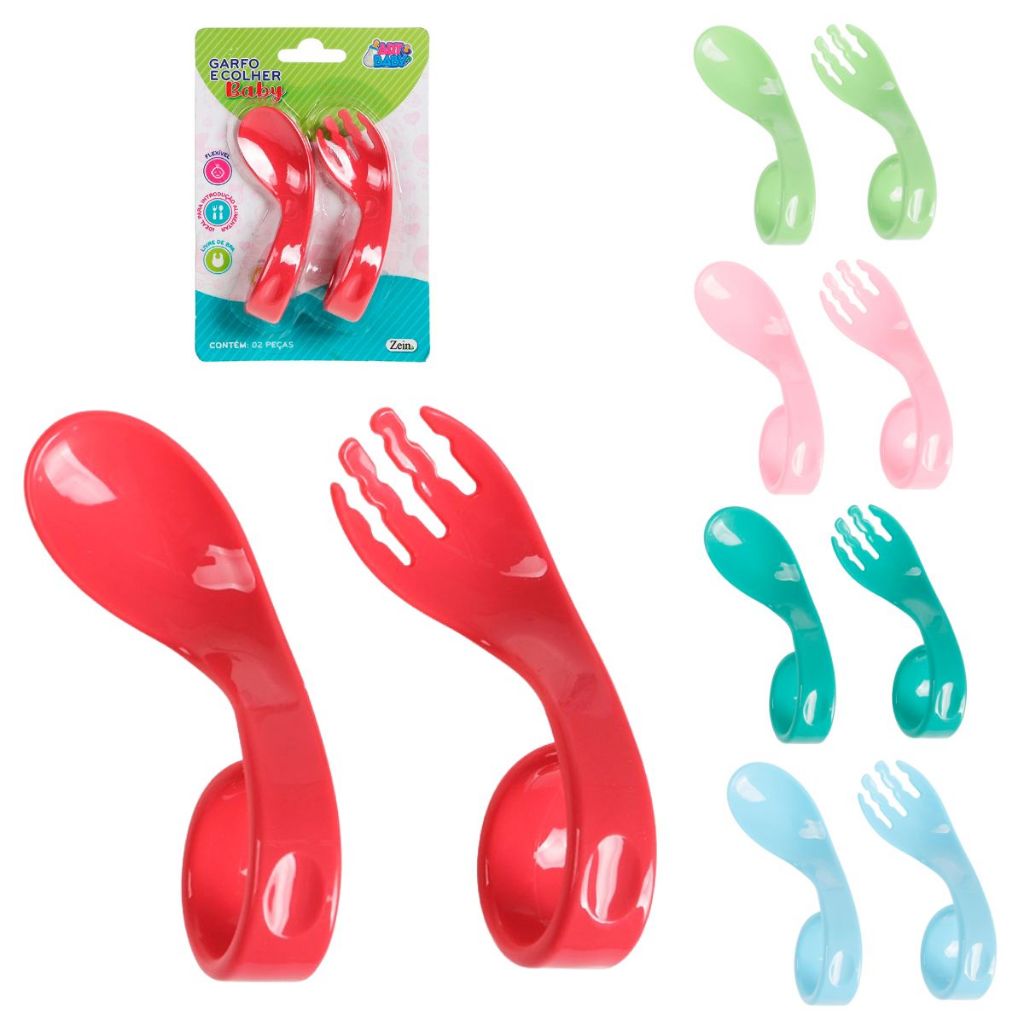 Kit 2 Peças Talheres Colher/Garfo Flexível Alimentação Infantil Bebê em Oferta na Shopee