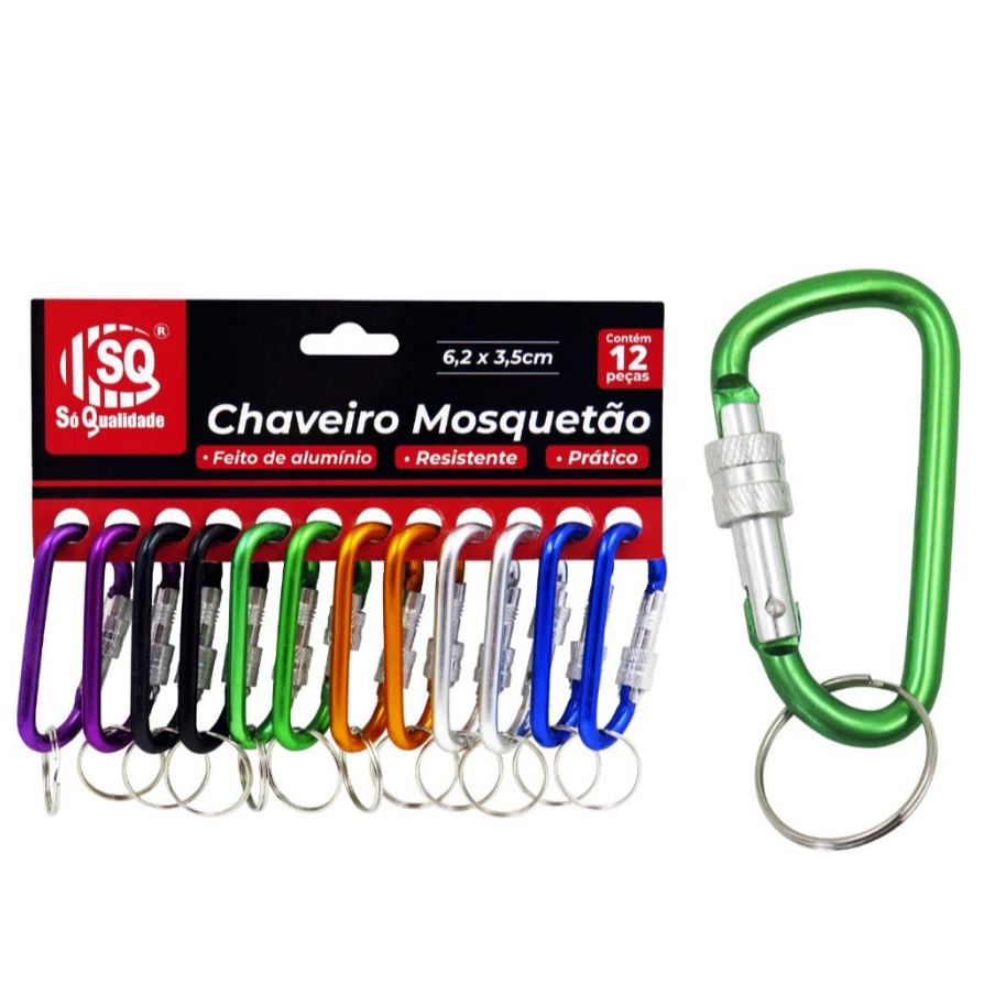 Kit 12 Mosquetão Colorido Chaveiro Alumínio com Trava Segurança Multiuso Camping Mochila Resistente — imagem 2 de 2