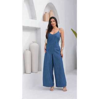 Macacão Jeans Feminino leve soltinho com Alça Regulável em Oferta na Shopee