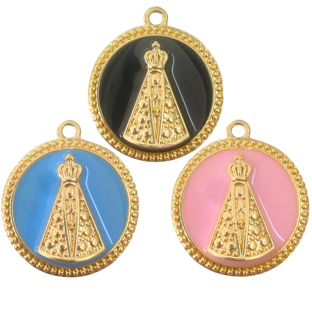 Kit 3 Pingentes Nossa Senhora Dourado Para Fazer Terço Resinado Cataforético Artesanato Religioso