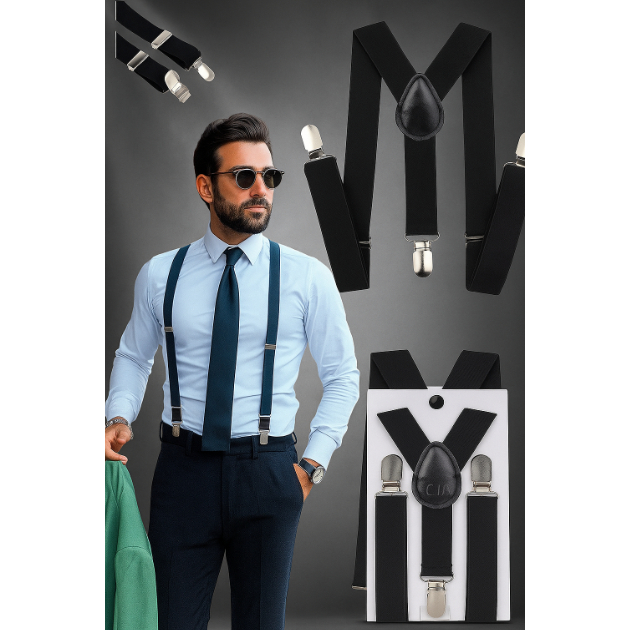 Suspensório Masculino e Feminino Unissex Ajustável Elástico para Terno, Social, Casual e Fantasias 75cm x 2,5cm PRETO
