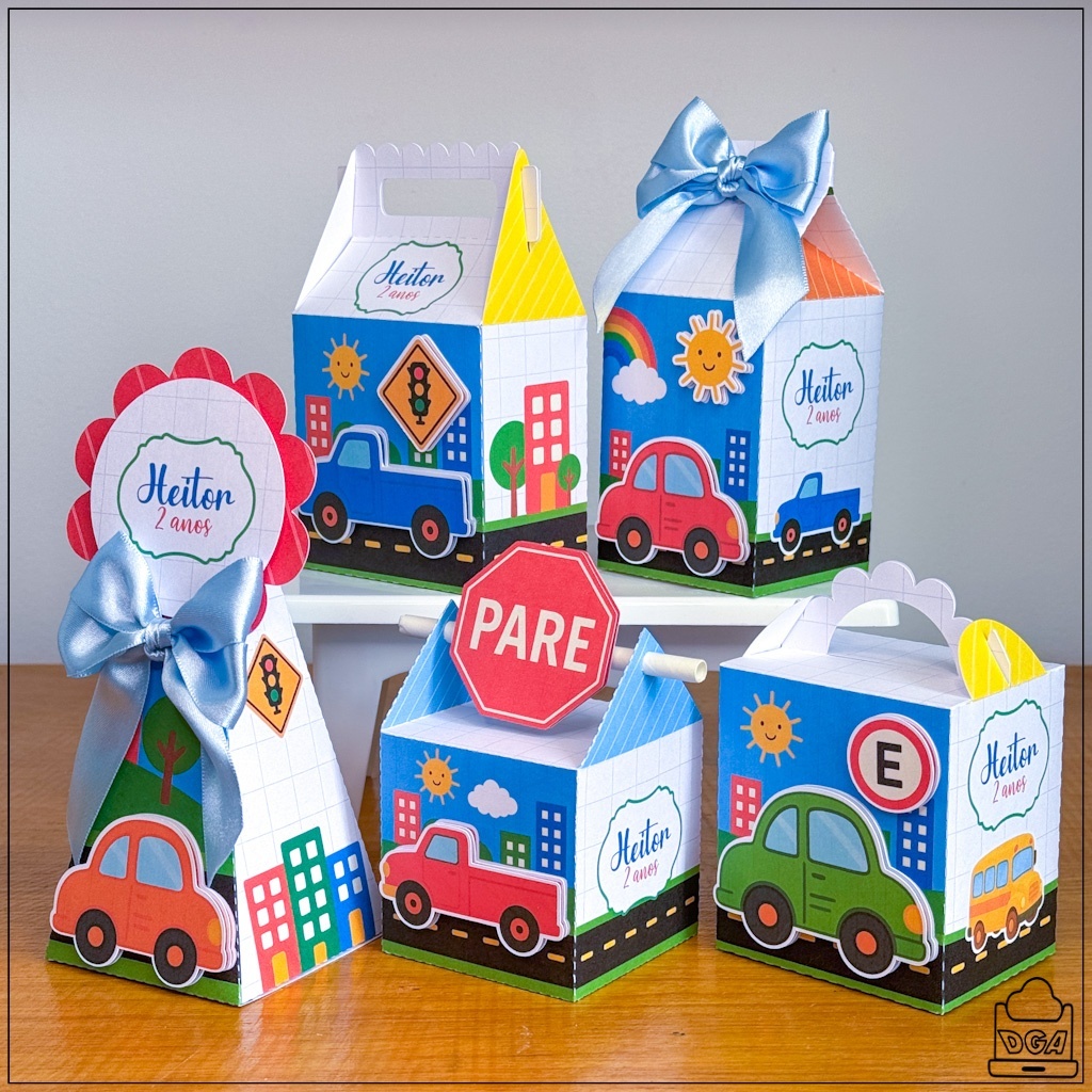 Personalizados Carrinhos e Transportes - Kit Lembrancinhas - Caixas Personalizadas - Para Montar