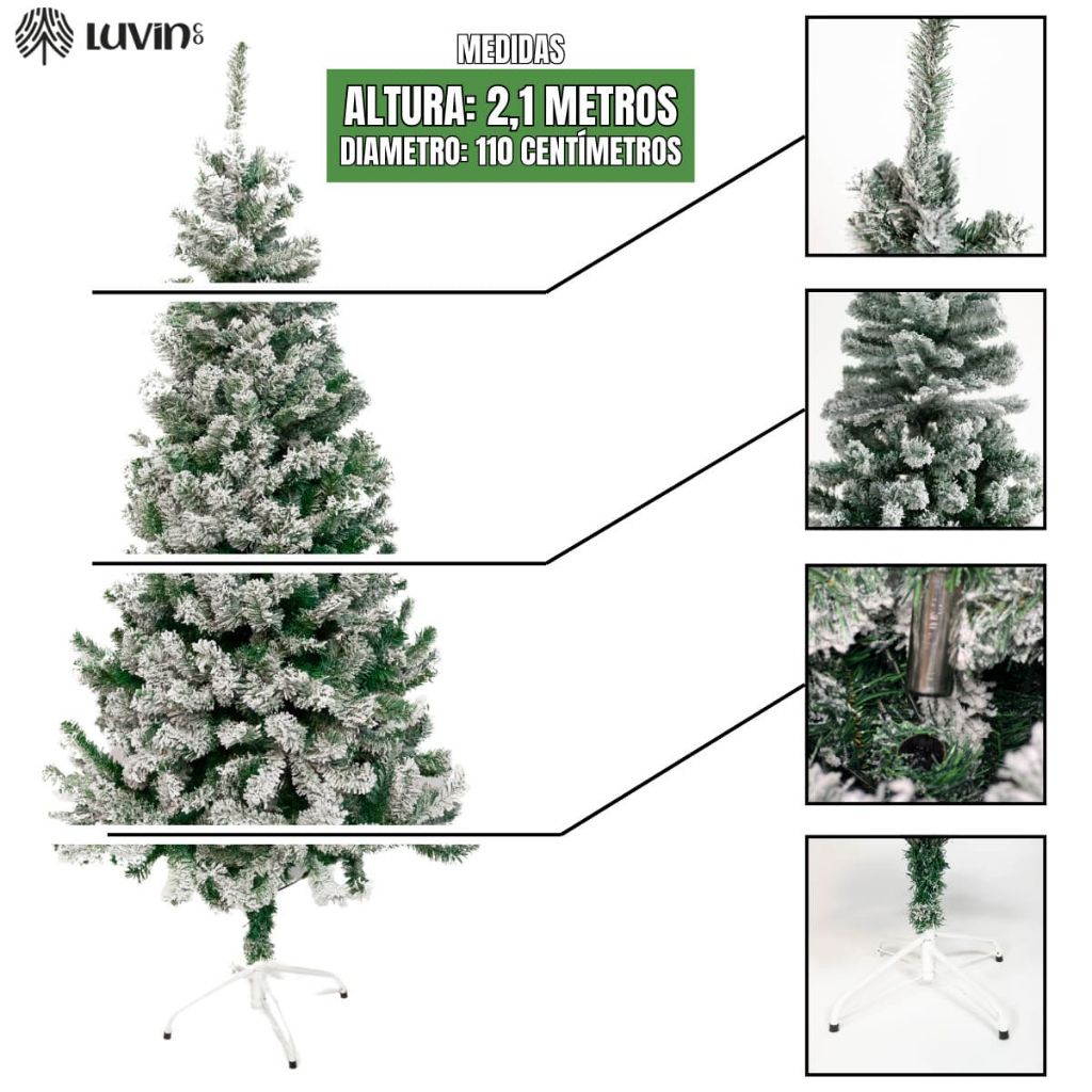 Árvore De Natal Nevada 2.1m 900 Galhos Pinheiro Premium Branca Cheia Luxo 1.5m/1.8m 900 Luvinco — imagem 2 de 2