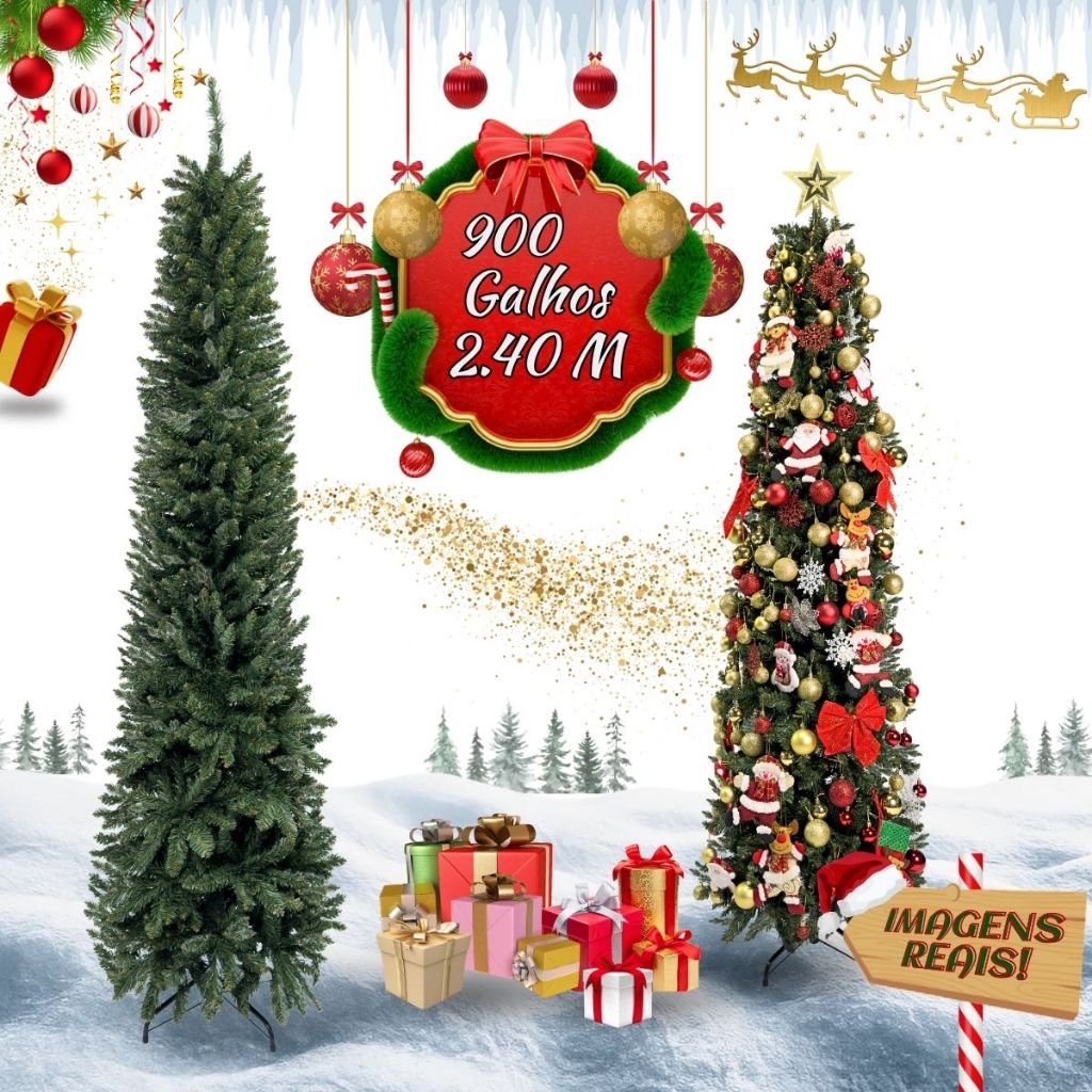Árvore Natal Slim 240cm 900 Galhos Pinheiro Tradicional/Nevada Luxo Decoração 1.5m/1.8m/2....