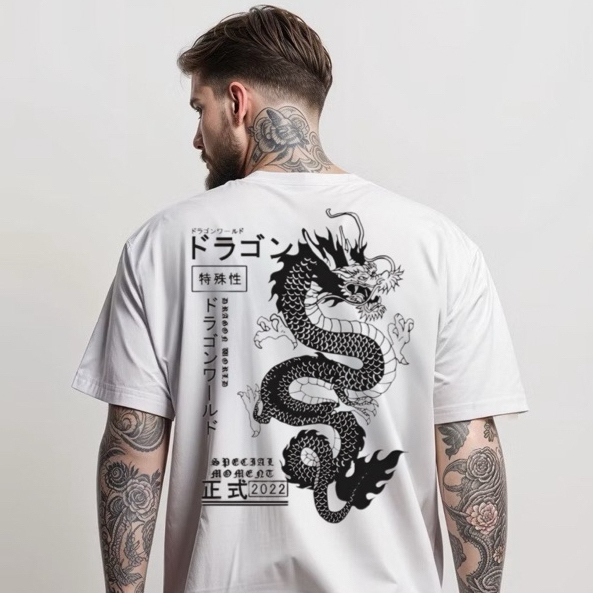Camiseta Streetwear Unissex Dragão 100% Algodão Estilo Urbano